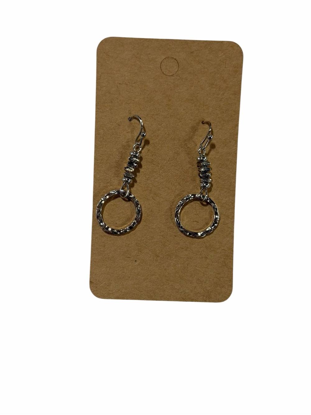 Silver Hammered Hoop Drop Earrings